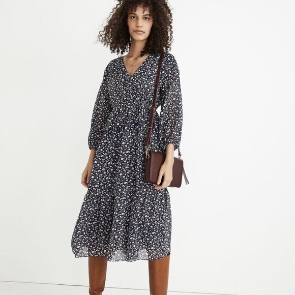 Madewell Harvest Vine Calico Floral Midi Dress Boho Peasant Cottagecore Sz Small - Picture 3 of 8